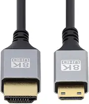 [cablecc] 8K 4K Mini HDMI 2.1 Ultra Thin HDTV Hyper Super Flexible Slim Cord Type-A to Type-C Cable for Camera HDTV 100CM