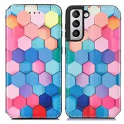 CaseNeo For Samsung Galaxy Galaxy S22+ / S22 Plus Leather Wallet Flip Case With RFID Blocking Credit Card Holder Slots Cover - Colored Squares
