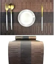 PIGCHCY Elegant Placemats with Matching Table Runner,Washable Plastic Placemats for Dining Table Sets(6pcs Placemats+1pcs Table Runner, Brown)