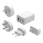 Laser 65W GaN USB Wall Charger with 4 International Plug Adaptors (White)