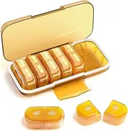 Weekly Pill Organizer 2 Times a Day, Moisture-Proof, Detachable Compartments, Am Pm Pill Box 2x 7 Day, Travel Pill Organizer for Pills/Fish Oil/Medication/Vitamin/Supplements (Amber)