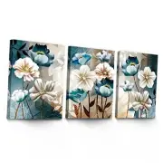3 Piece Lotus Flower Canvas Wall Art 16L" x 12W" White and Indigo Blue Lotus