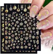 Snowflake Nail Art Stickers 8 Sheets Christmas 3D Gold Snowflake Nail Art Supplies Christmas Tree Christmas Hat Gingerbread Man Snowflake Bell Exquisite Design Nails Decoration Women and Girls DIY Acrylic Nail Art