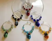 lady bugs set of 6 wine glass charms tibetan silver glass