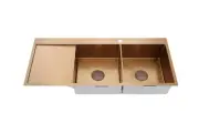 Burnished Copper stainless steel double kitchen sink hand made drainer tap hole