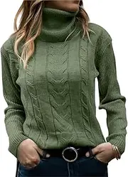 [NAVYN] High Neck Knit Sweater for Women Fall Winter Long Sleeve Soft Warm Knitted Pullover Womens Christmas Sweaters Tops(Army Green,S/Small)