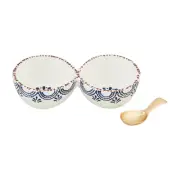 Blue Painted Double Tidbit, dish 4" x 8 1/2" | spoon 4 1/4", WHITE