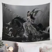 Black Horse Fairy Lamentation of Swans Fantasy Art Tapestry