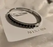 Alex And Ani Reconstituted Onyx Hinge Bangle Silver Tone 7.25" Bracelet