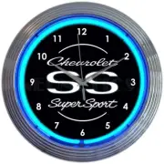 Chevrolet Ss Super Sport Car Garage Blue Light LED 15" Neon Wall Clock 8CHVSS