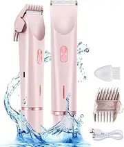 ZIOU Bikini Trimmer for Women, 2 in 1 Dual-Head Electric Razors for Women Pubic Hair, Waterproof Wet/Dry Use Body Hair Trimmer Face Shaver, Rechargeable Hair Removal for Bikini Legs Face Underarm Arm