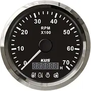 KUS 85mm Tachometer 0-7000RPM REV Counter Gauge with Red Backlight with 4 LED Alarm 12V for Car Truck Boats Waterproof (black+stainless steel)