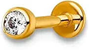 [JewelryWeb] 14k Solid Yellow Gold 18 Gauge Polished 2.5mm Round CZ Simulated Diamond Labret Stud Body Piercing-Stud for Women