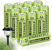 KINREECELL Rechargeable AA Batteries, Ni-MH Double A Solar Batteries High Capacity 1.2V Pre-Charged for Outdoor Solar Lights, String Lights, Pathway Lights (AA-1300mAh-12pack)
