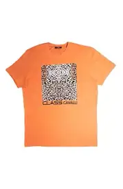 CLASS ROBERTO CAVALLI LEOPARD GRAPHIC CREW PUMPKIN COTTON TEE. NWT $175. SZ L
