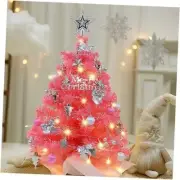 Mini Christmas Tree, 24 Inch/2 FT Lighted Tabletop Artificial Xmas Pine 1 Pink