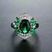 2CT Oval Lab Created Green Emerald Engagement Women's Ring 14K White Gold Plated