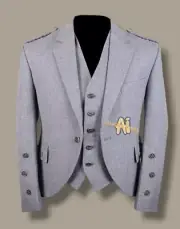 Scottish Men's Grey Argyle Wool Kilt Jacket Handmade Wedding Jacket With Vest