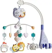 Crib Mobile, Baby Projector Toy, Musical Light Soother, Rotating Animal Figures, Calming Night Display, Create a Serene Bedtime Atmosphere, ABS Material, 16.54x1.26x16.54 in
