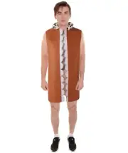 HPO Adult Men Prehistoric Caveman Costume, Brown Tunic with Animal Print Collar
