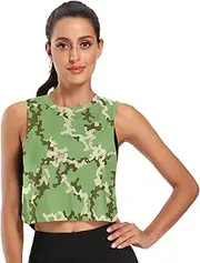 [ODAWA] Camouflage Green Womens Crop Tops Running Tank Tops Gym Tops Sizes S-2XL