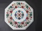 14 Inches Antique Pattern Inlay Work Coffee Table Top Marble Hallway Side Table