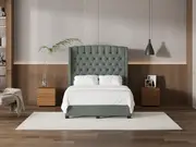 My Style Winged Headboard & Slimline Base - Double / Seaglass / Drawer Base