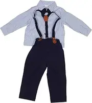 [Ipetboom] Toddler Boys Suit Long Sleeve Shirt Overalls Charming Bow Tie Spring/autumn Gentleman Outfit