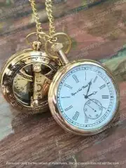 Set of 2 Brass Elgin Pocket Watch & Push Button Sundial Compass Watch Gift