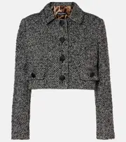 [Dolce & Gabbana] Dolce & Gabbana Cropped wool-blend tweed jacket AU 20 grey