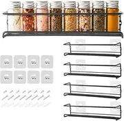 COSANSYS Spice Racks Organiser - 4 Tier Hanging Stainless Steel Spice Racks Wall Mounted with Adhensive Stickder & Screws - Kitchen & Pantry Shelf for Spices and Condiments, Spice Jars (Black)