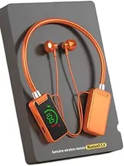 Sports Karaoke Bluetooth Earphones, Live Broadcasting Audio Editing Earphones, Bluetooth Neck-Hanging Earbud Headset, Wireless Sound Card Live Streaming, Come with a Microphone(Orange)