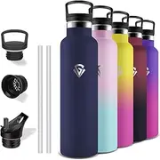 Grsta Stainless Steel Drinking Bottle, 1 Litre, Drinking Bottle with Straw, BPA-Free, Leak-Proof, Double-Walled Vacuum Insulated, Thermos Flask for Yoga, Camping, Hiking, Gym