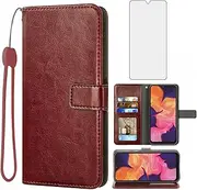 [Asuwish] Compatible with Samsung Galaxy A70 Wallet Case Tempered Glass Screen Protector and Flip Cover Card Holder Stand Cell Accessories Phone Cases for Glaxay A70S A 70 Gaxaly 70A S70 Women Men Brown