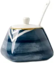Vintage Hand-Painted Ceramic Spice Jar with Lid Spoon Seasoning Box Condiment Po