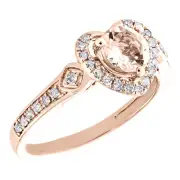 10K Rose Gold Diamond & Solitaire Morganite Heart Halo Engagement Ring 1.75 TCW