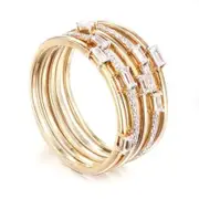 Multi-layer Plated Ring S925 Sterling Silver Rectangular Stone-Gold