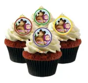 24 MASHA AND THE BEAR cupcake toppers RINGS - birthday party favor cake