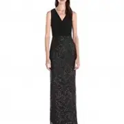 Aidan Mattox Black V-neck Sequined Gown 6 NWT