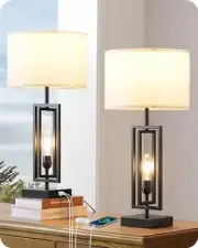 25.6" Tall Table Lamp with Night Light, Farmhouse Bedside Lamp Set Minimalist
