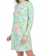 IBKUL Cat Cay Zip Crew Neck Dress L XL Seafoam Multi Long Sleeve Golf
