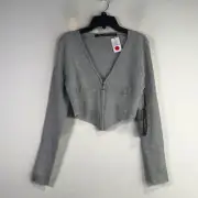 Roma Concepts Collection Long Sleeve Crop Zip Up Top, Women's Size L - H Grey