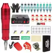 Rotary Tattoo Pen Kits Power Supply Pedal 10Pcs Cartridges Needle For Beginner
