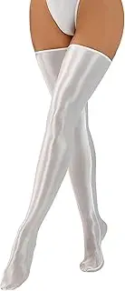 [FEOYA] Girl's Sexy Shiny Glossy Oil Hold Up Stockings Lingerie Thigh High Long Socks Clubwear Over the Knee High Socks Non-Slip Long Socks, White, One size