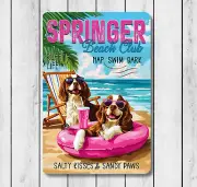 Springer Spaniel Beach Club Sign funny dog summer decor metal tin wall art