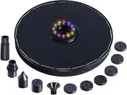 Solar Fountain with Colorful Lights,High Efficiency Solar Water Fountain with 2200mAh Battery 8 Nozzles and 3 Fixer,Solar Fountain for Bird Bath Garden Outdoor Décor