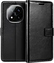 PU Leather Phone Wallet Case Compatible with Xiaomi Redmi Note 14 Pro 5G, Magnetic Flip Cover with Card Slots, Full Protection and Stand Function (Black)