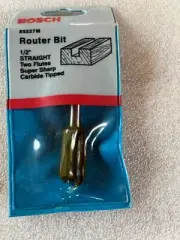 85227M Bosch 1/2" Straight 2 Flute Carbide Tipped 1/4" Shank Router Bit, New