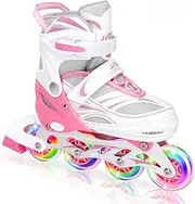 4 Size Adjustable Inline Skate for Kids,Children's Inline Skates with Light Up Wheel,Outdoor Illuminating Roller Skates for Girls,Boys and Beginners