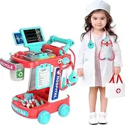 Doctor Kit for Kids, Pretend Doctor Playset for Toddlers with Cart, Costume and Stethoscope, Role Play Medical Toy for Girls Boys Toddlers 3-8 Birthday Gifts (Pink)